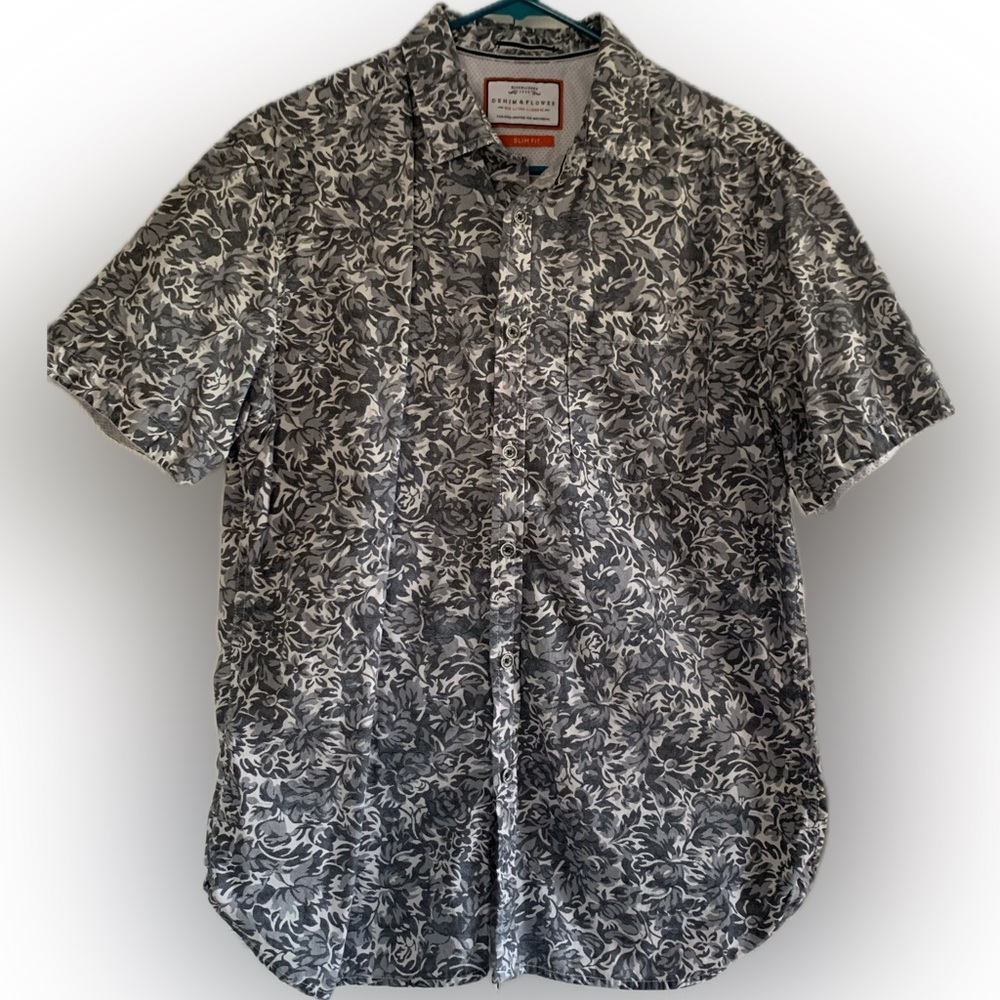 Denim & Flower Men's Size L Slim Fit Short Sleeve Button-Down Shirt